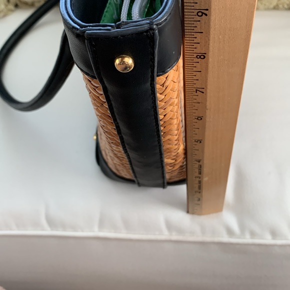 Etienne Aigner Elegant Black Leather and Tan Straw Tote Bag - Picture 8 of 14